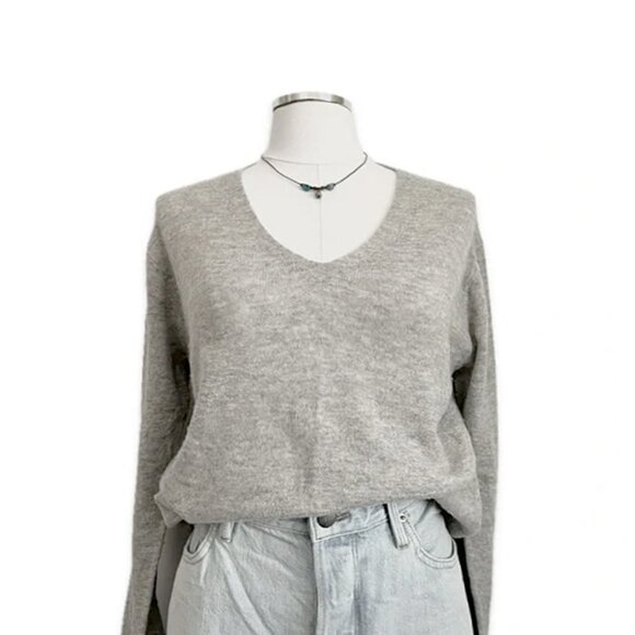 uniqlo | cozy heather gray wool blend vneck long sleeve pullover sweater | sz l - Picture 1 of 4